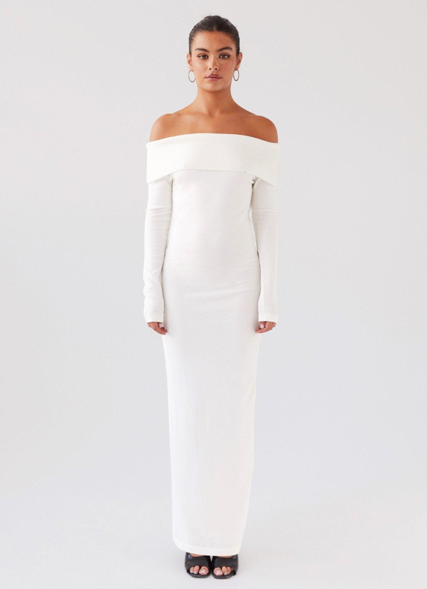 Alexandra Off Shoulder Knit Maxi Dress - Ivory Product Image