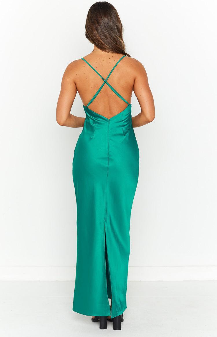 Hermitude Emerald Satin Maxi Formal Dress Product Image