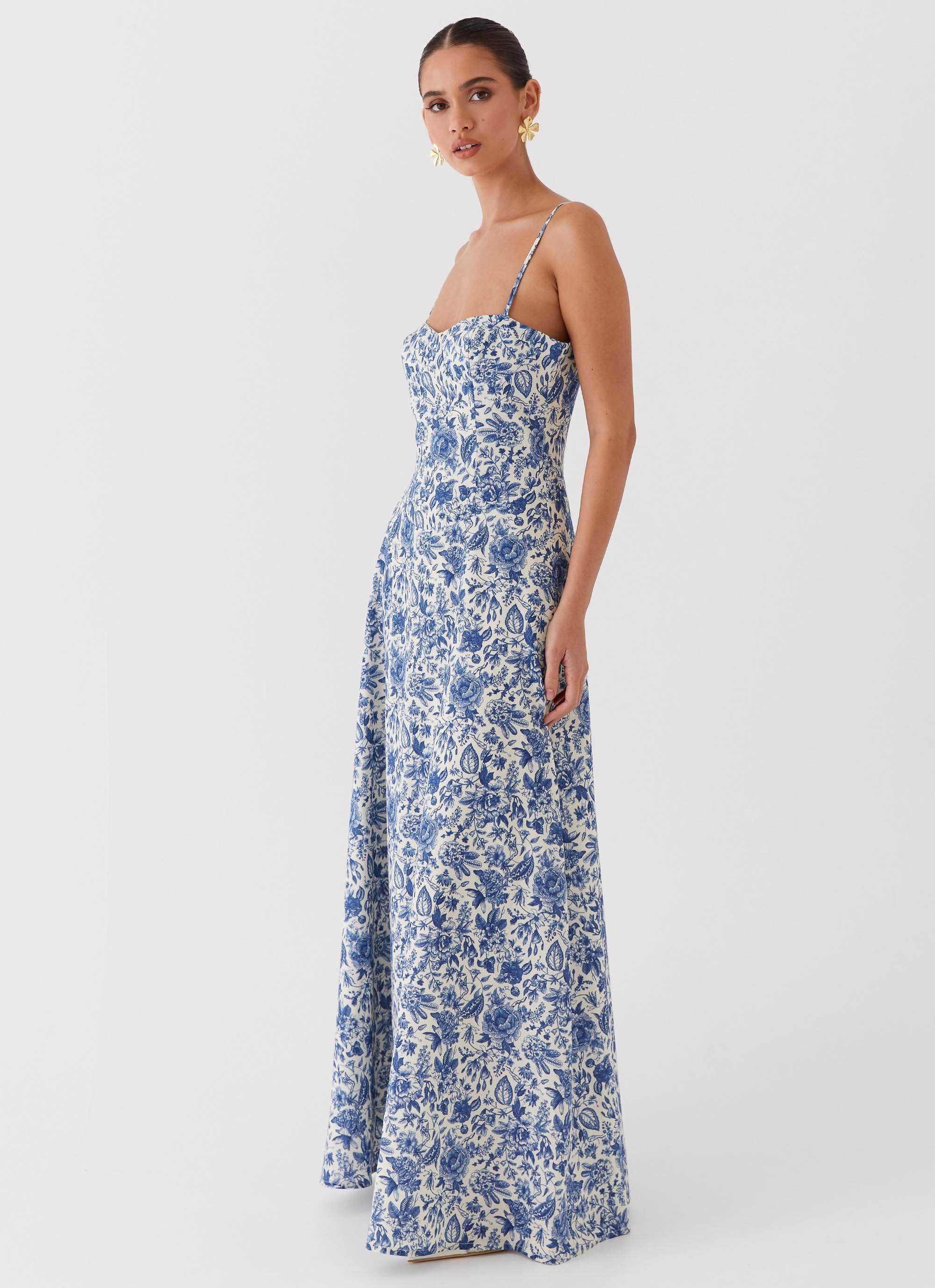 Angelina Linen Maxi Dress - Blue Paisley Product Image