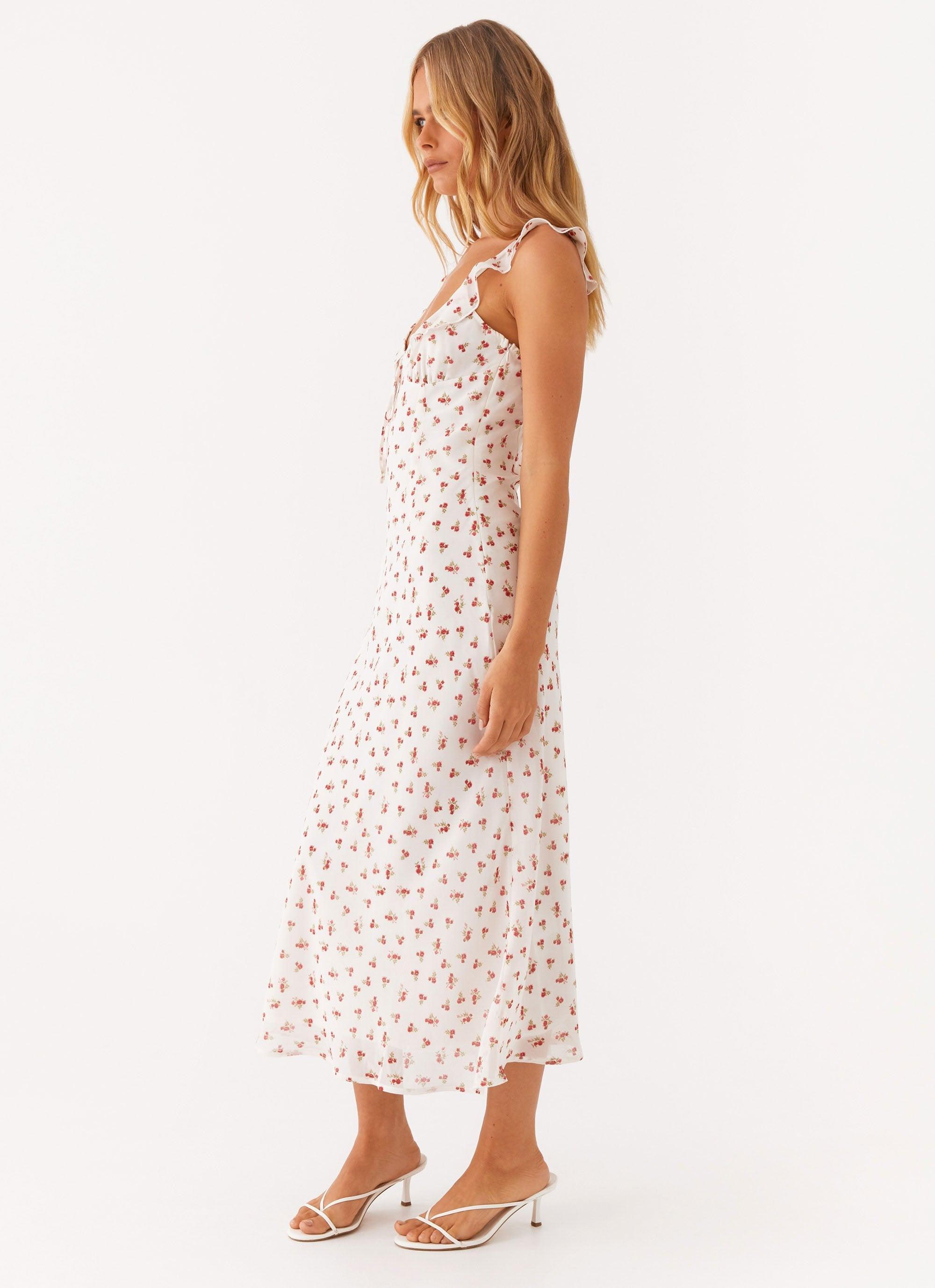 Second Guessing Midi Dress - Red White Floral Product Image