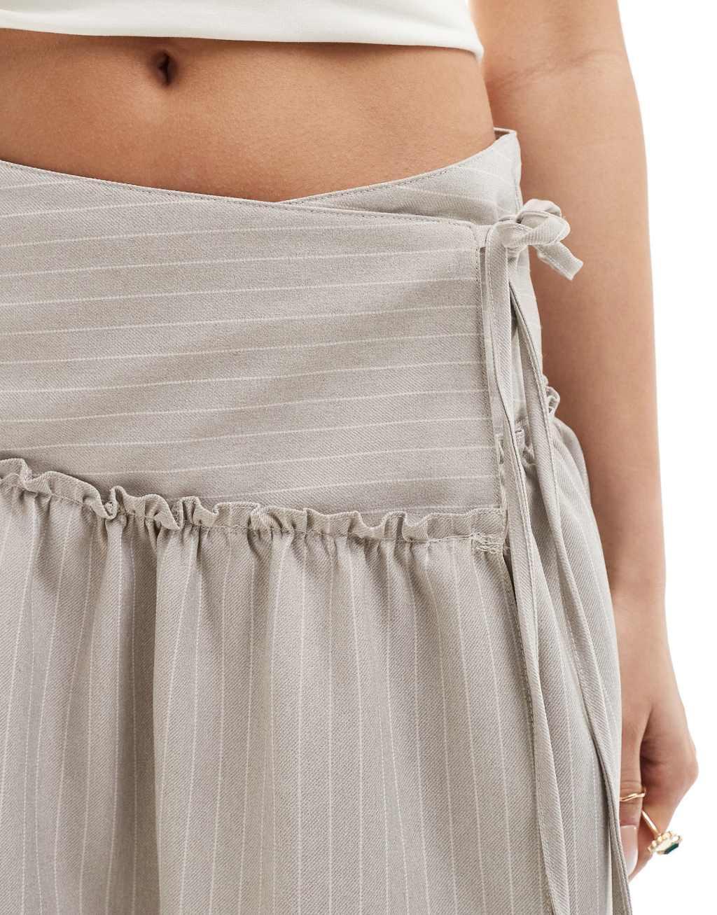 COLLUSION wrap tailored skirt in gray pinstripe Product Image