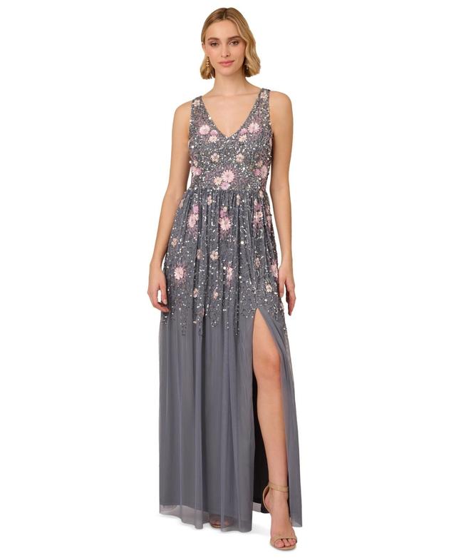 Women's Floral Embellished V-Neck Gown Product Image