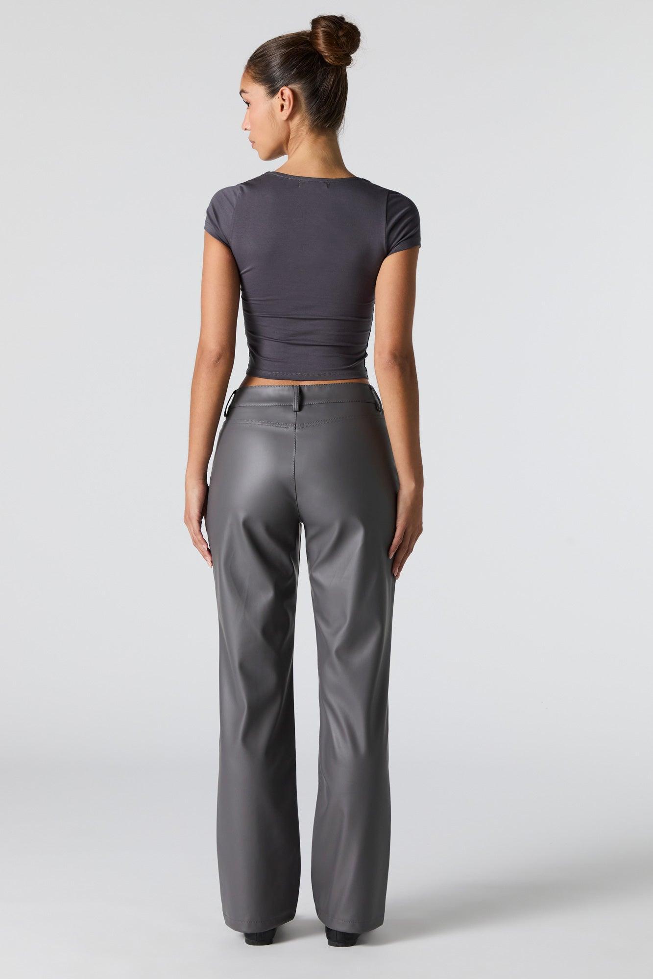 Faux Leather Exposed Seam Straight Leg Pant Female Product Image