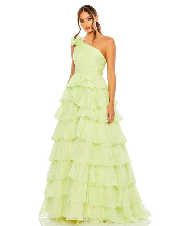 Womens One Shoulder Ruffle Tiered Ballgown Product Image