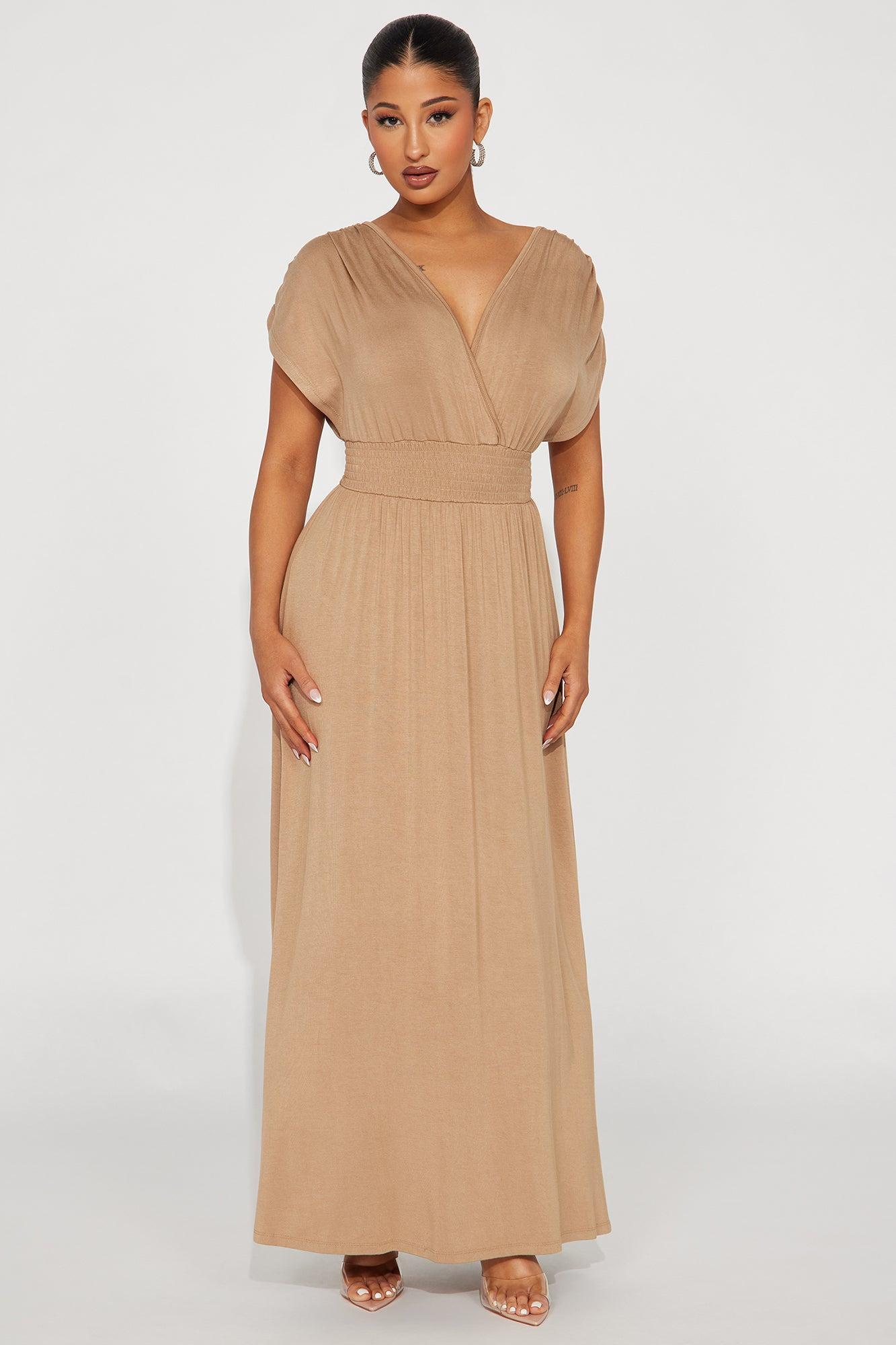 Eva Ruched Maxi Dress - Taupe Product Image