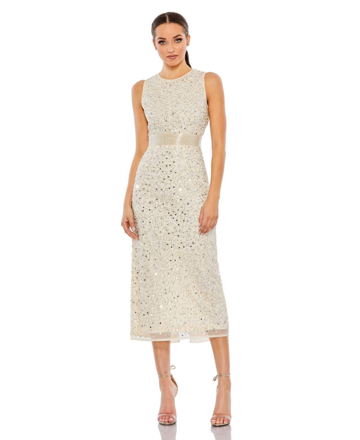 Mac Duggal Beaded Sleeveless Crew Neck Sheath Dress Product Image