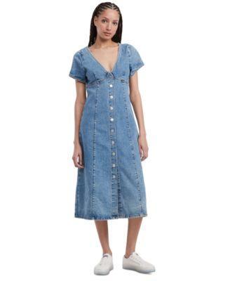 Tommy Jeans Womens Short Sleeve Button-Front Denim Midi Dress - DENIM Product Image