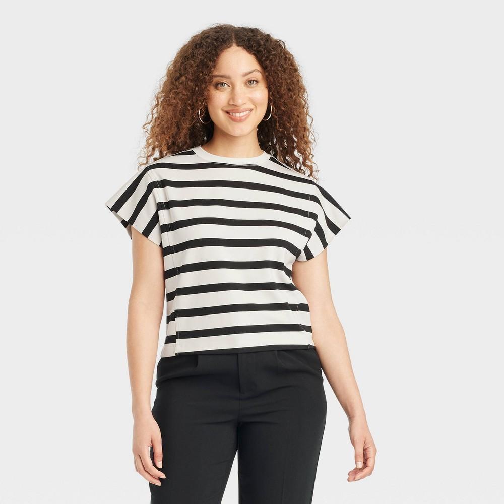 Womens Short Sleeve T-Shirt - A New Day Striped L Product Image