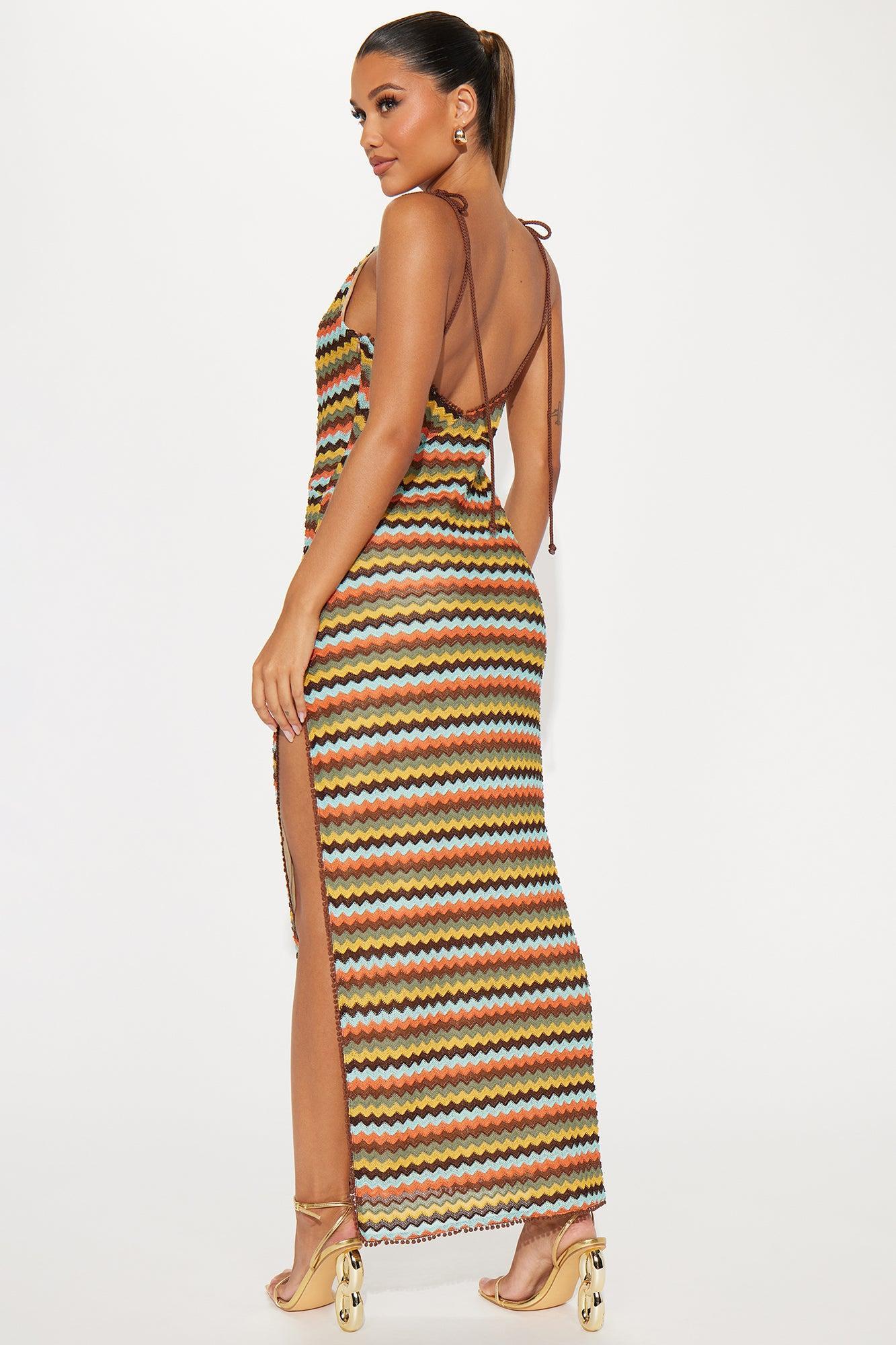 Shayna Crochet Maxi Dress - Brown Combo Product Image