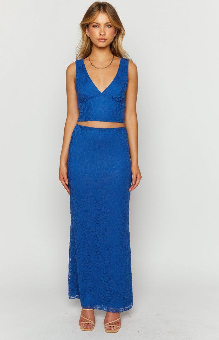 Mimosa Blue Lace Maxi Skirt Product Image