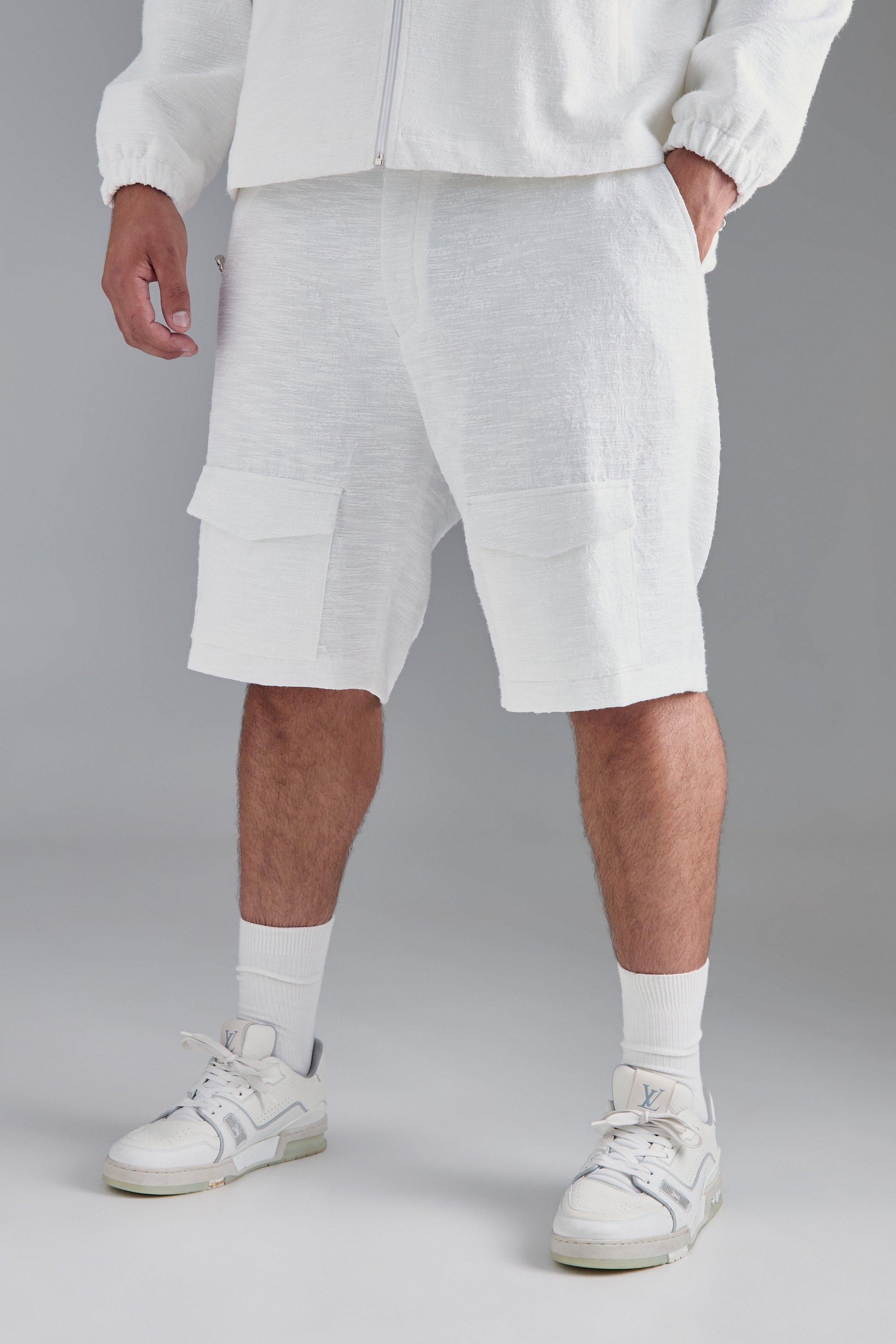 Plus Textured Cotton Jacquard Smart Cargo Shorts | boohooMAN USA Product Image