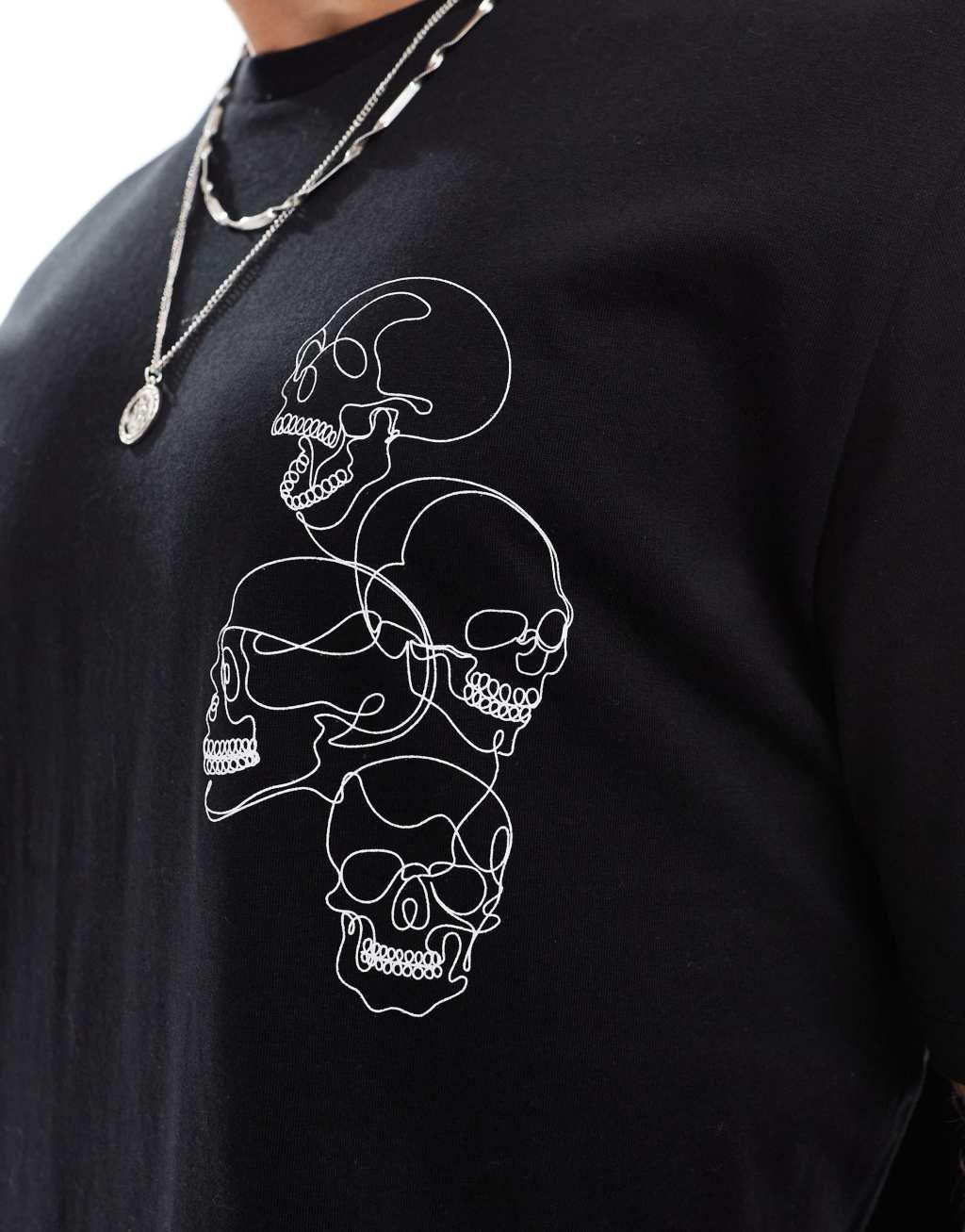 Jack & Jones oversized skull back print t-shirt in black Product Image