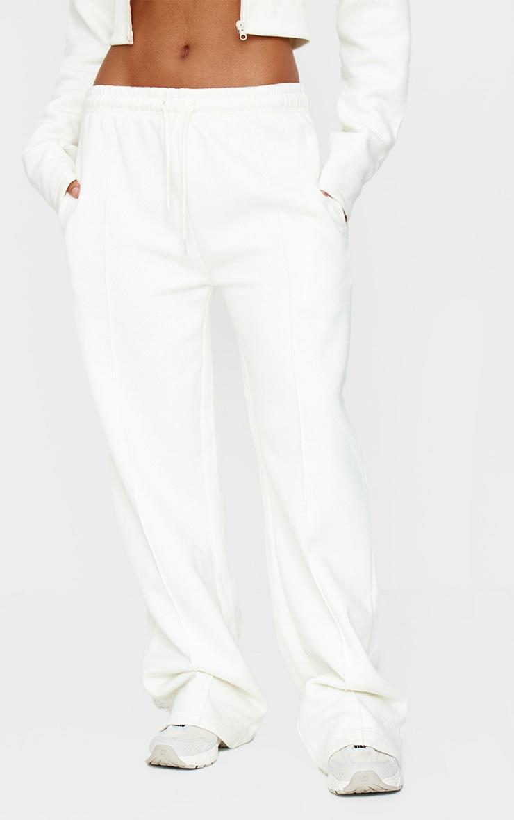 Cream Seam Detail Wide Leg Sweatpants Product Image