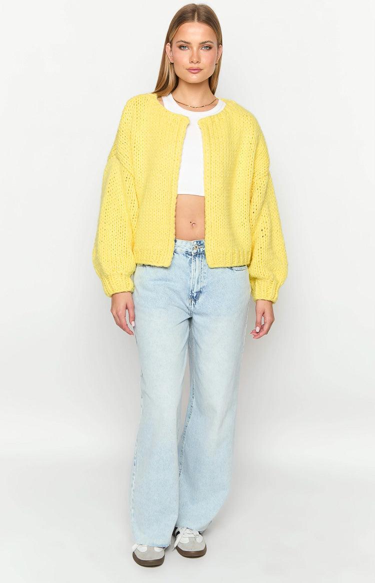 Bad Habits Yellow Knit Cardigan Product Image