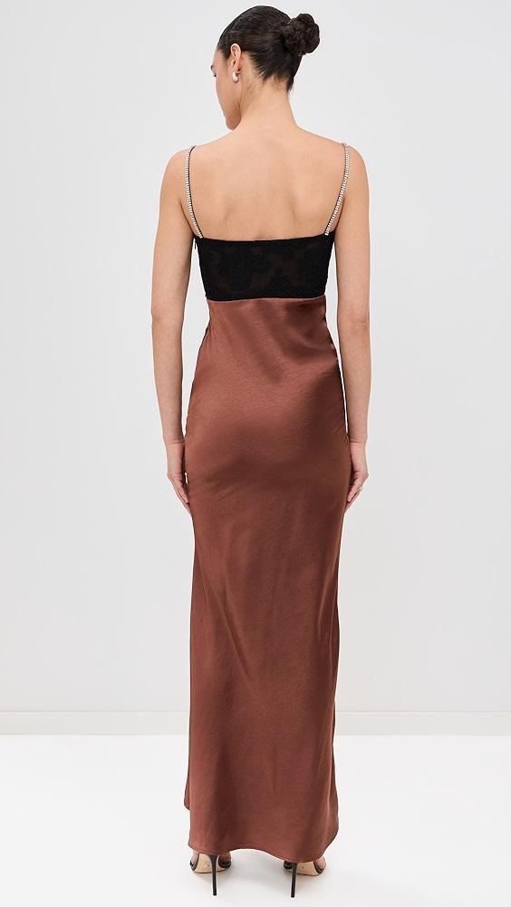 Self Portrait Brown Satin Diamante Maxi Dress | Shopbop Product Image