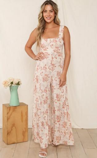 SALE Peach Love California® Ladies' Floral Print Tiered Jumpsuit Product Image