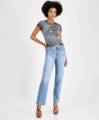 Guess Womens High Rise Patch Pocket Straight Leg Jeans product image