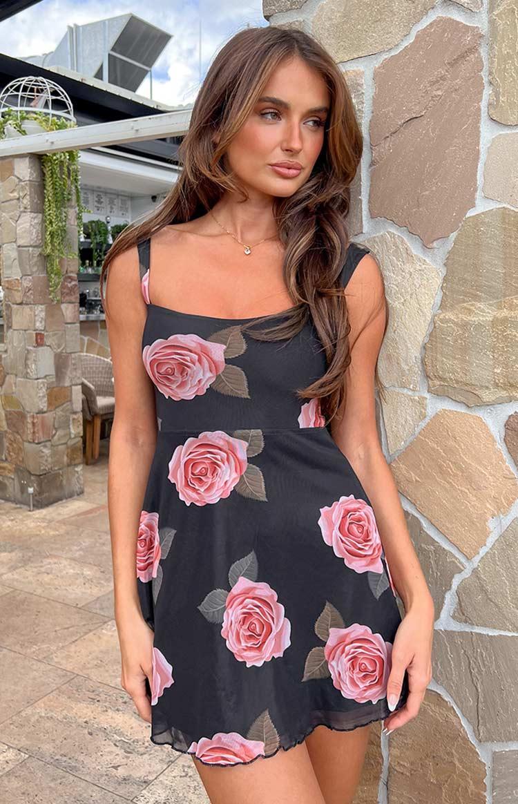 Eleanora Black Floral Mini Dress Product Image