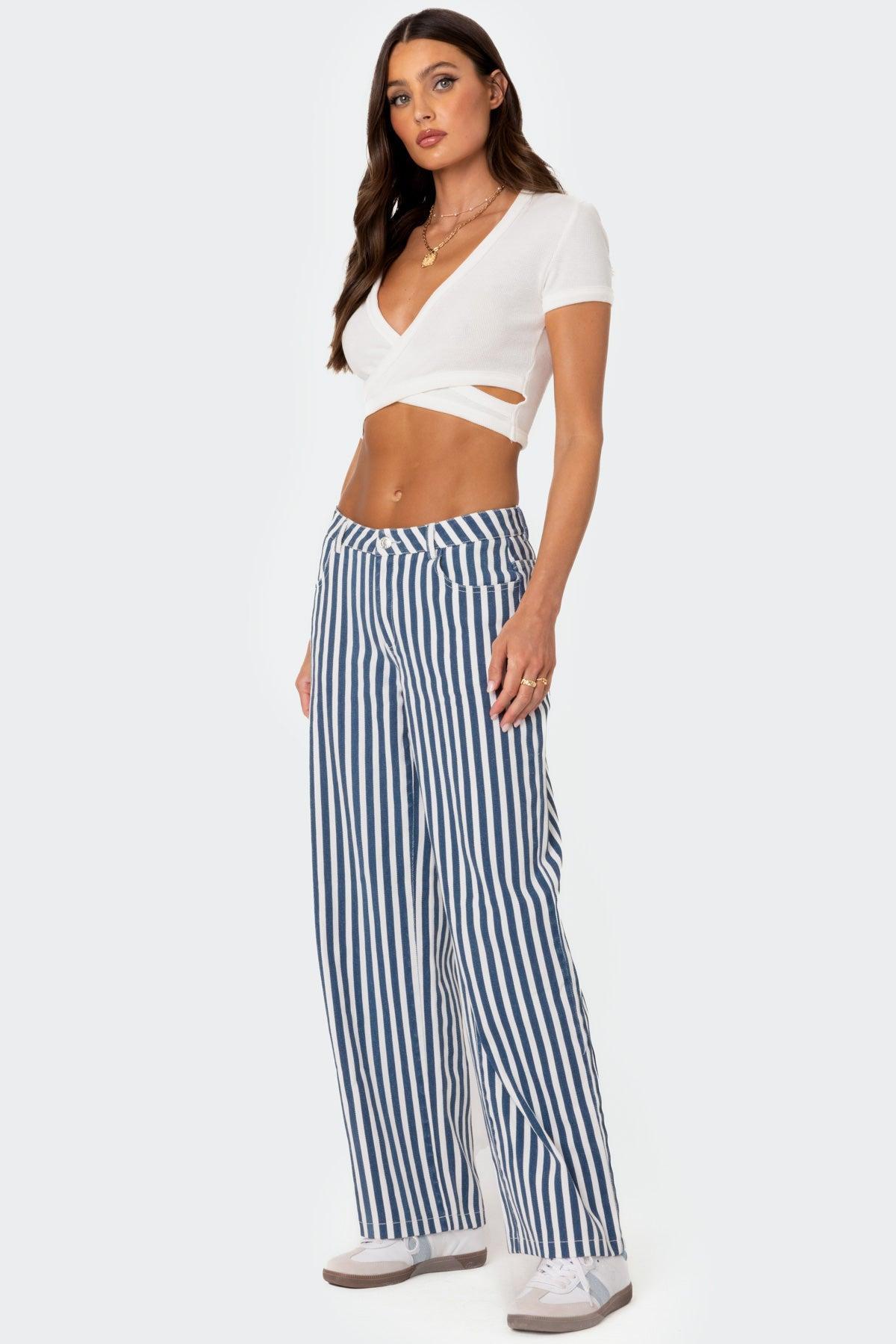 Striped Low Rise Jeans Product Image