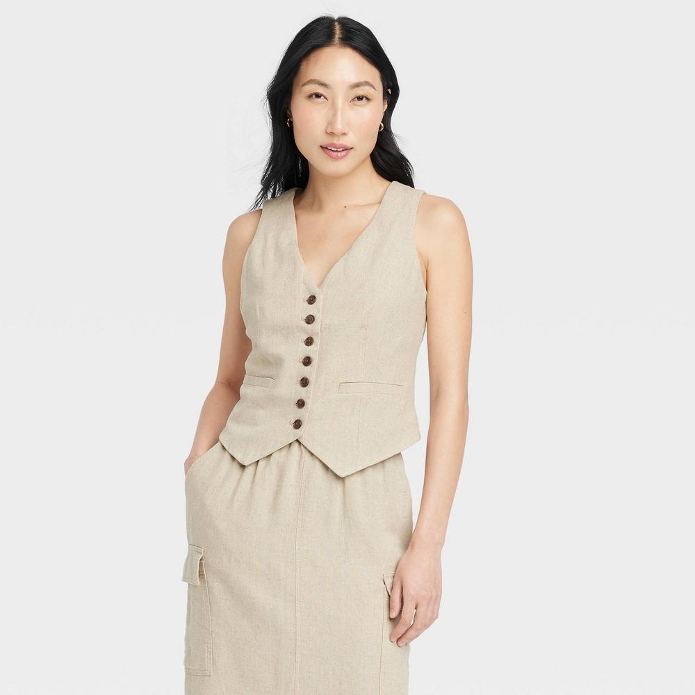 Womens Tailored Suit Vest - A New Day Tan M Product Image