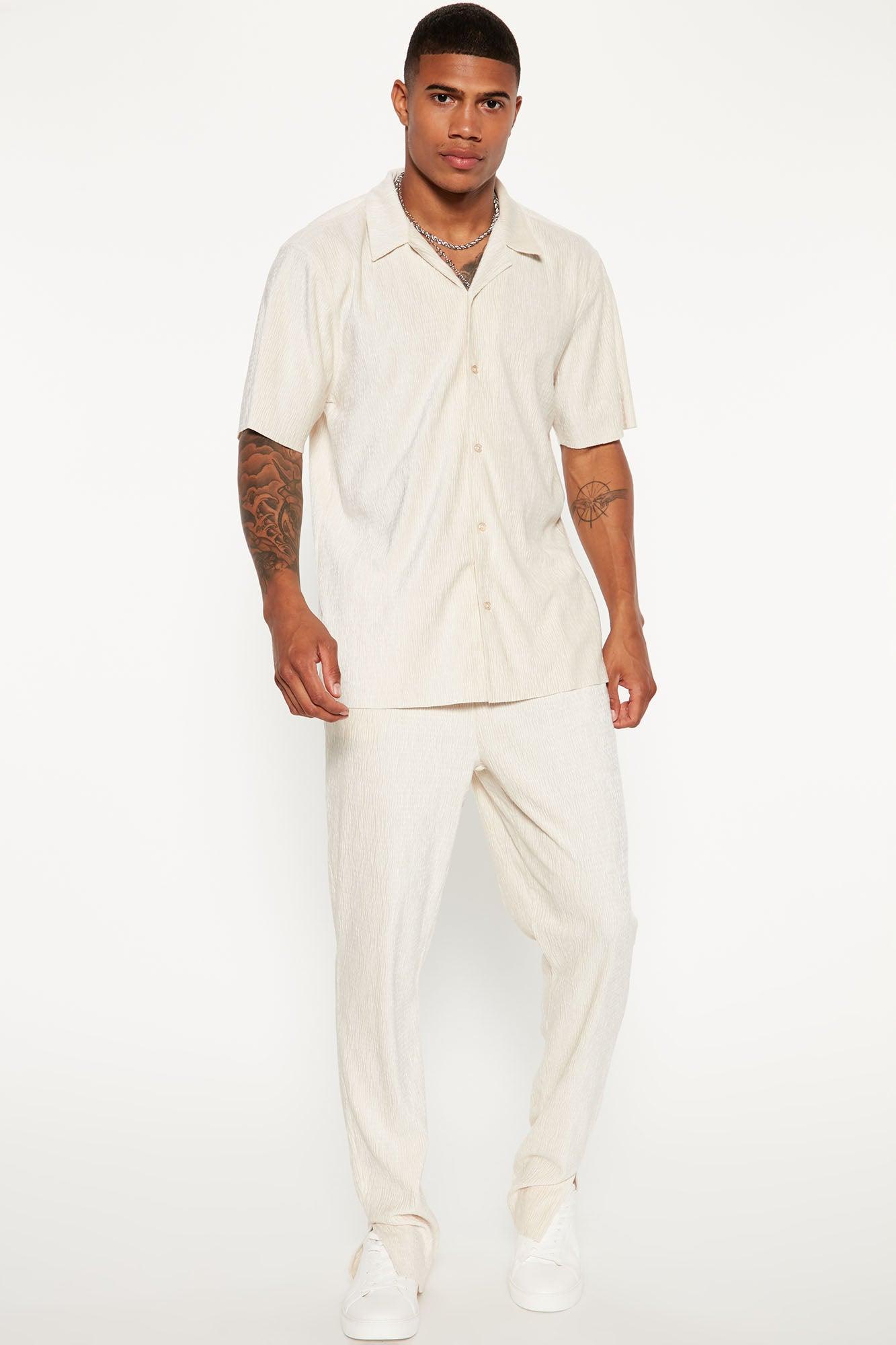 Wavy Textured Short Sleeve Cuban Shirt - Off White Product Image