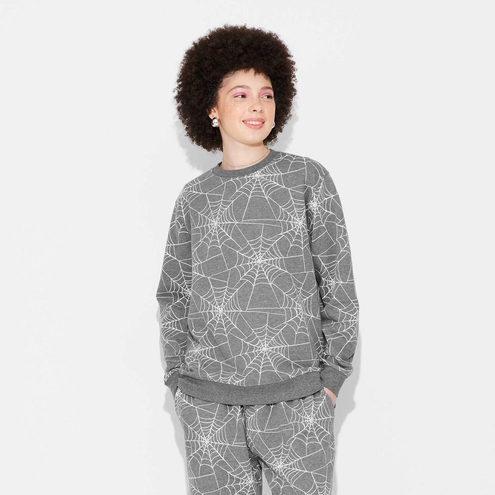 Womens Spiderweb Print Graphic Sweatshirt - Charcoal Gray Product Image