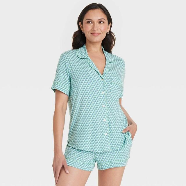 Womens Cloud Knit Short Sleeve Notch Collar Top and Shorts Pajama Set - Auden /Geometric XXL Product Image