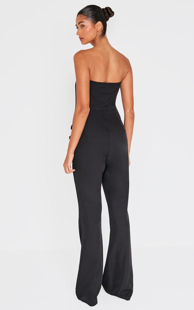 Black Structured Woven Bandeau Belt Detail Straight Leg Jumpsuit Product Image