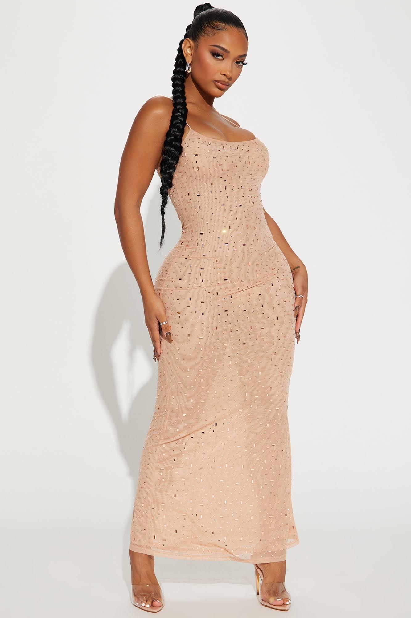 Katalina Rhinestone Mesh Maxi Dress - Nude product image