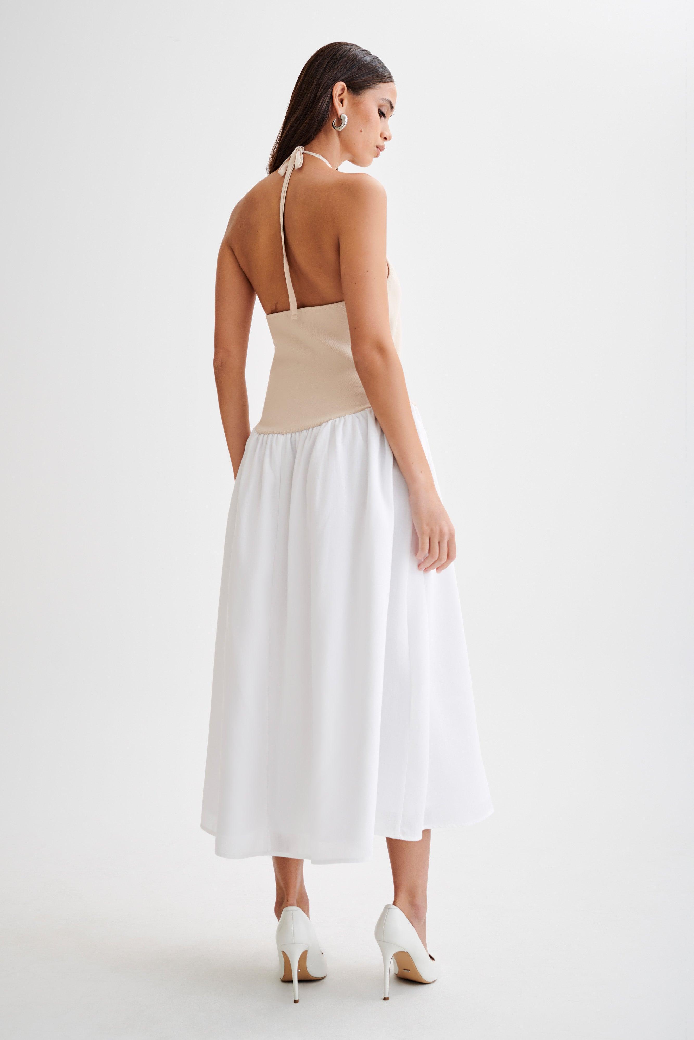 Katie Knit And Linen Midi Dress - Natural/White Product Image