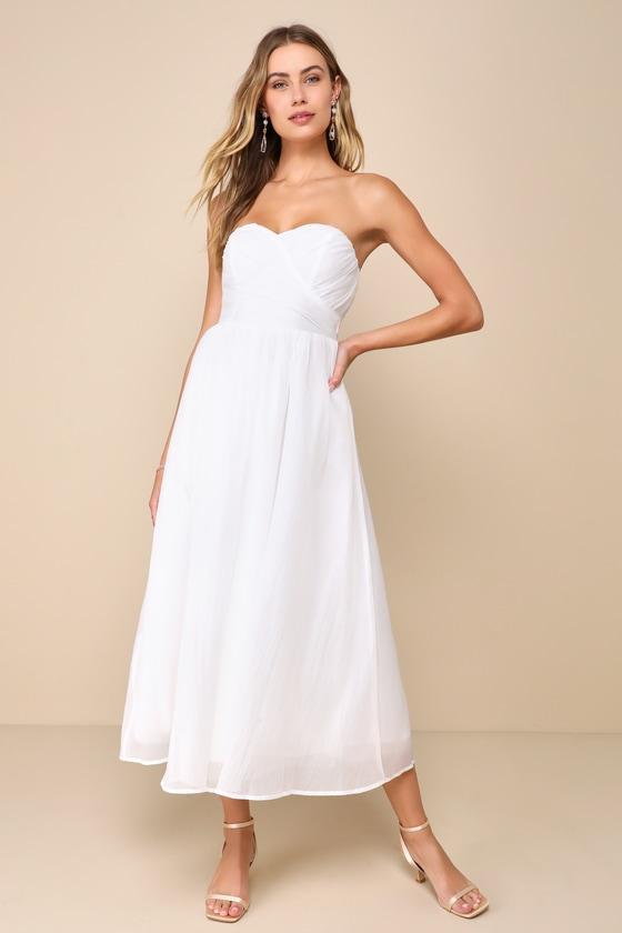 Fairytale Design White Organza Strapless A-Line Midi Dress Product Image