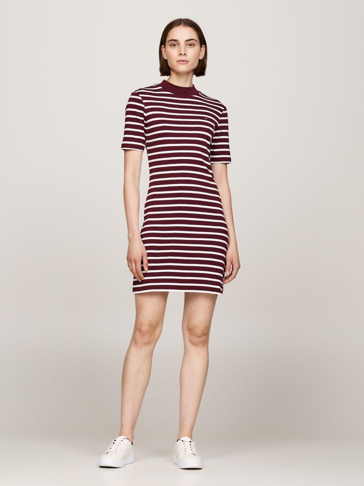 Tommy Hilfiger Women's Stripe Mockneck Short-Sleeve Dress Product Image