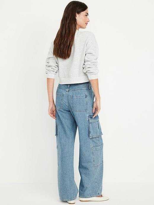 Mid-Rise Baggy Wide-Leg Cargo Jeans Product Image