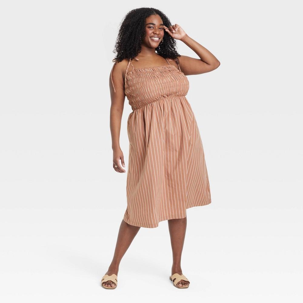 Womens Midi Smoked Sundress - A New Day Brown Striped 4X Product Image