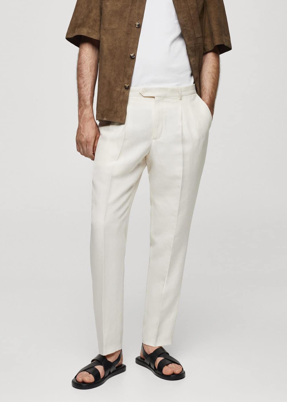 MANGO MAN - Linen pants slim fit darts ecruMen Product Image