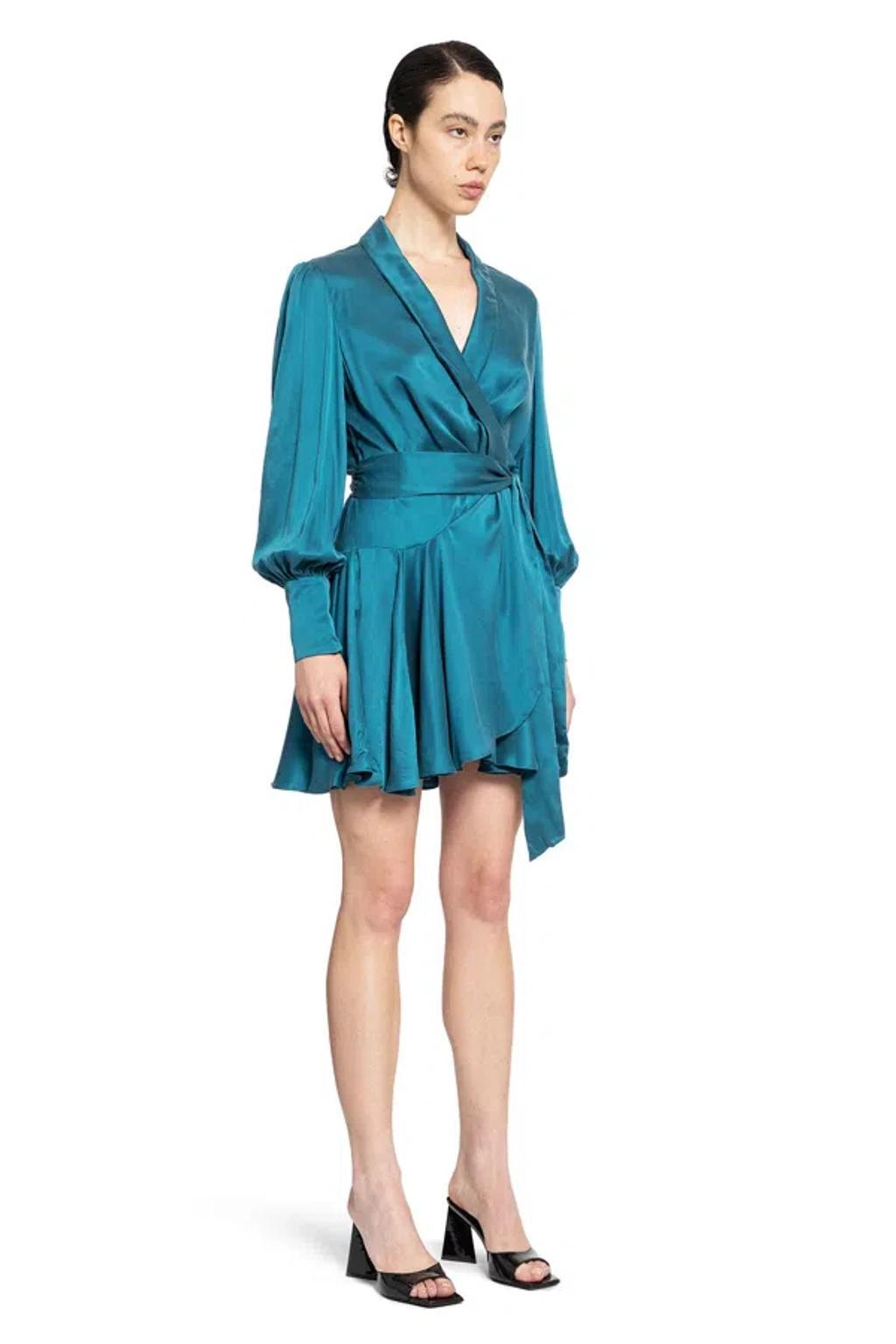 Silk Wrap Mini Dress In Blue Product Image