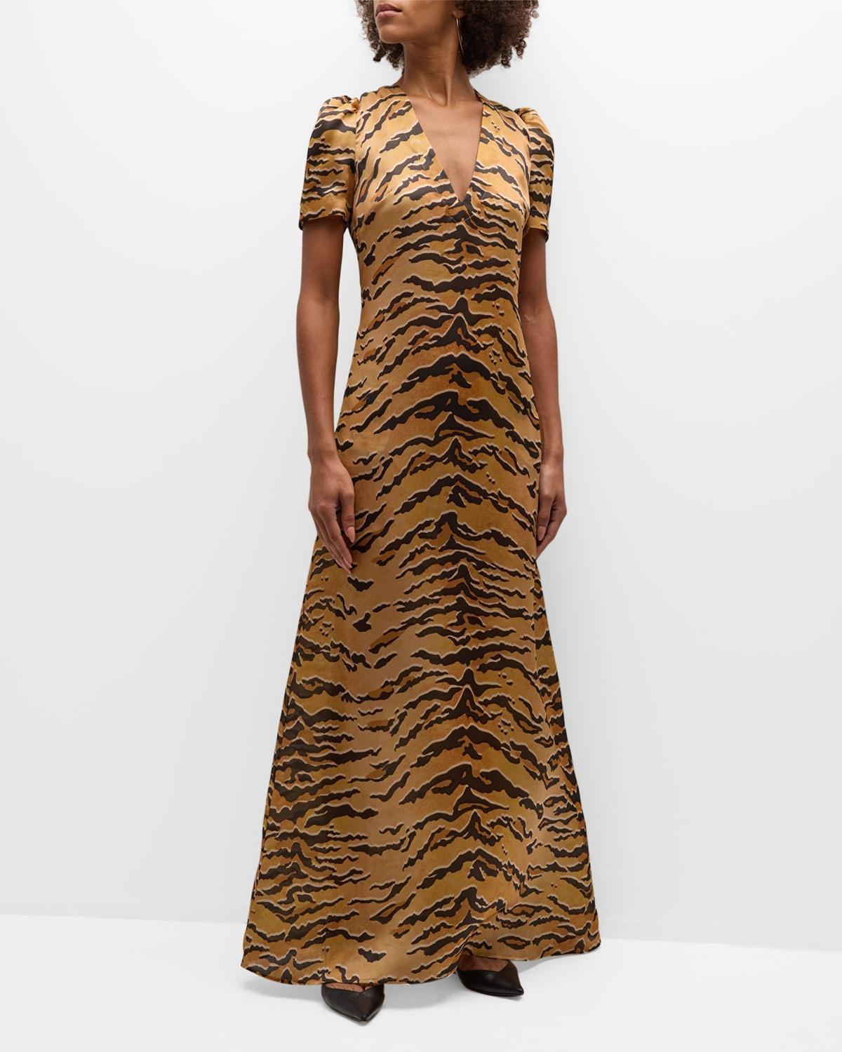 Womens Matchmaker Tiger-Print Silk Maxi Dress Product Image