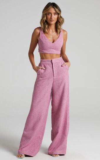 Adelaide Two Piece Set - Crop Top and Wide Leg Pants Set in Pink Product Image