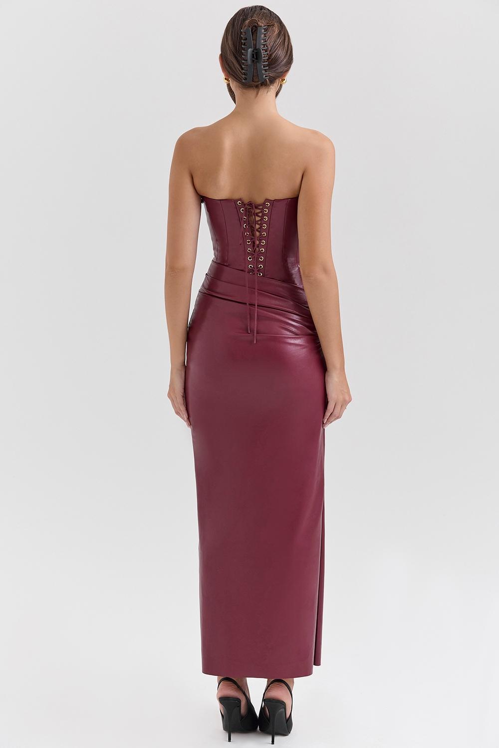 Juliana Cabernet Vegan Leather Midi Dress Product Image