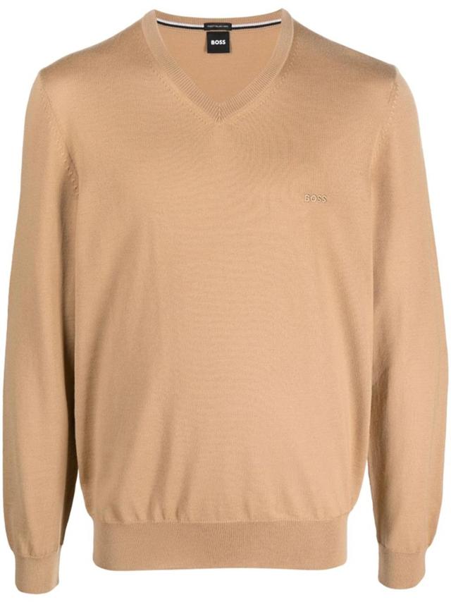 V-neck Long-sleeve Jumper In Nude Product Image