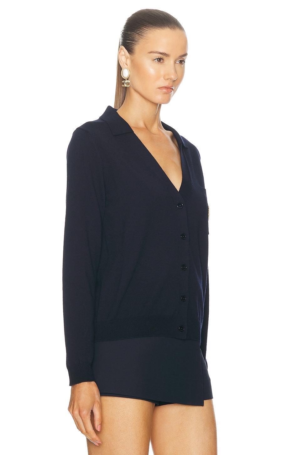 Garavani Womens Navy Brand-patch V-neck Wool Cardigan Product Image