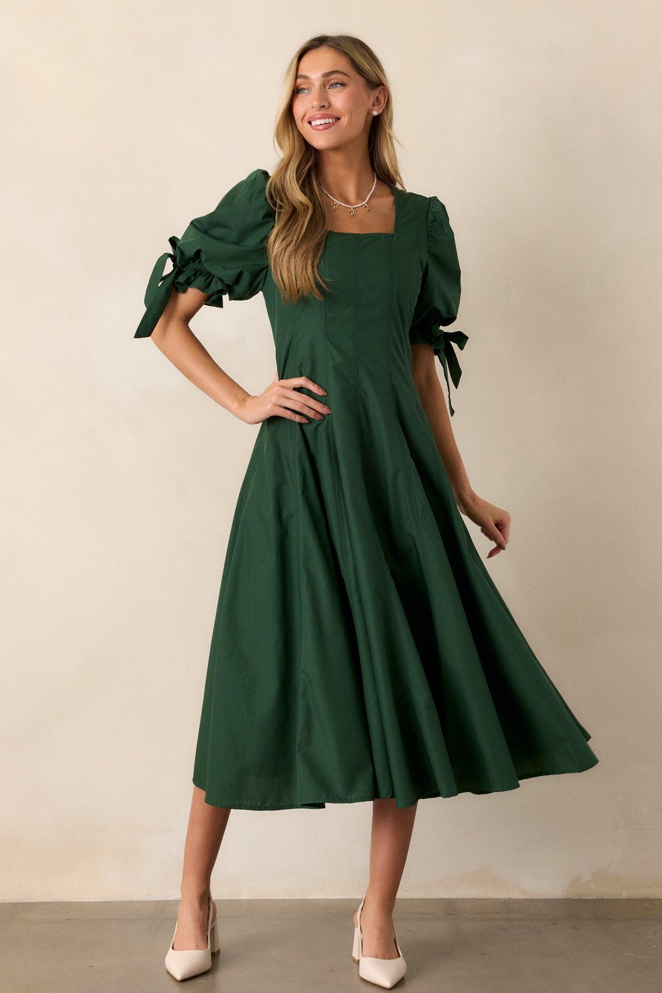 Clover Fields 100% Cotton Green Midi Dress product image