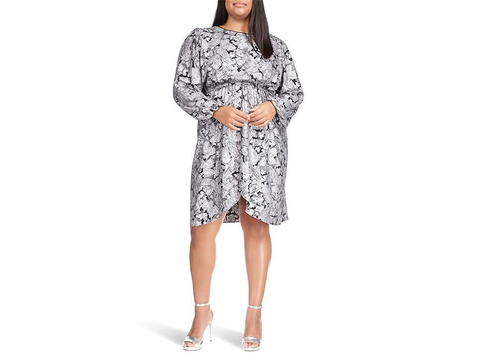 MICHAEL Michael Kors Plus Size Foil Paisley Long Sleeve Flounce Dress Women's Clothing Product Image