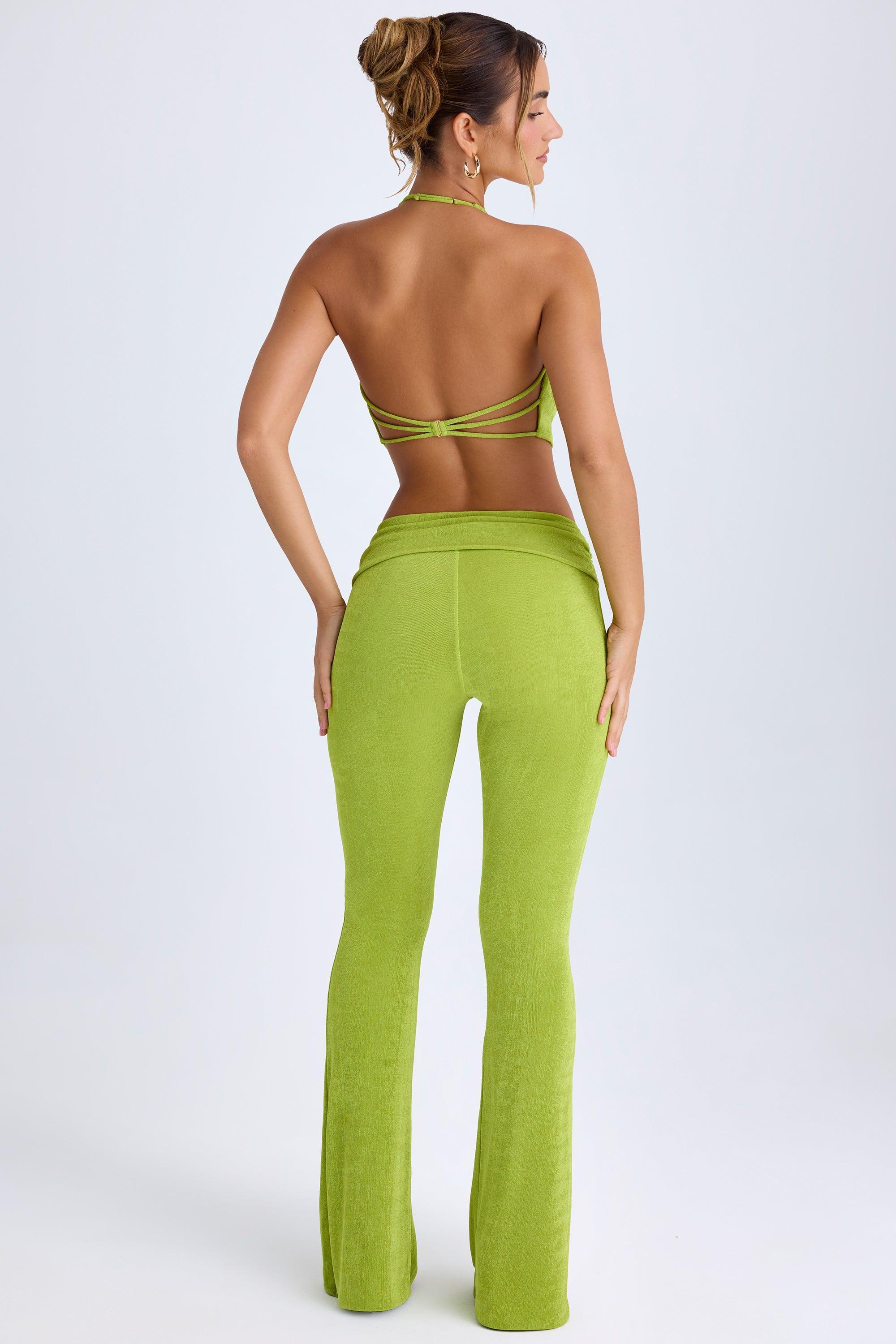 Ruched Mid-Rise Trousers in Pear Green Product Image