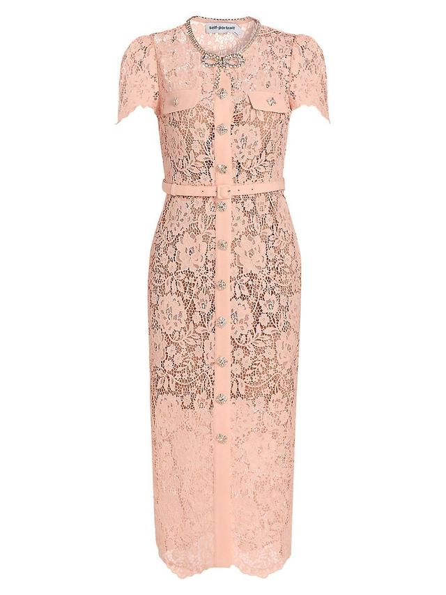 Womens Lace Embellished Bow Midi-Dress Product Image