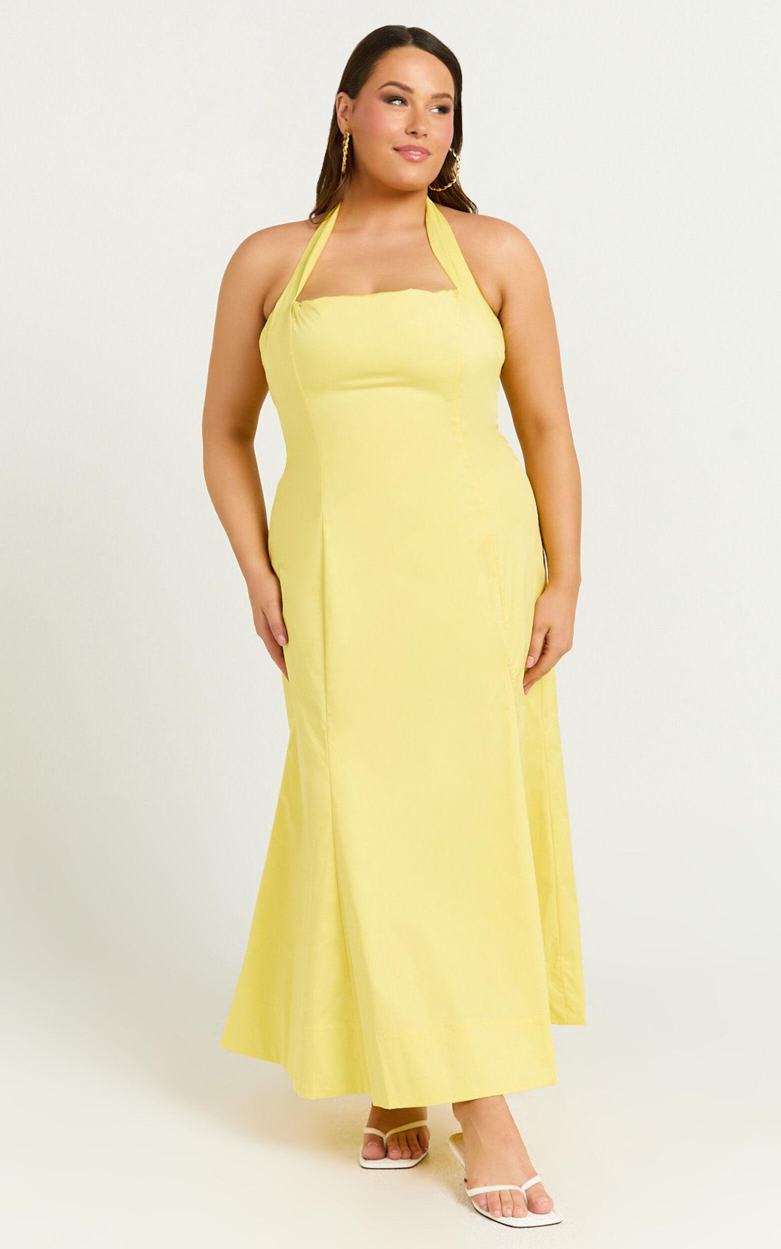 Narissa Midi Dress - Halter A Line Dress in Lemon Product Image