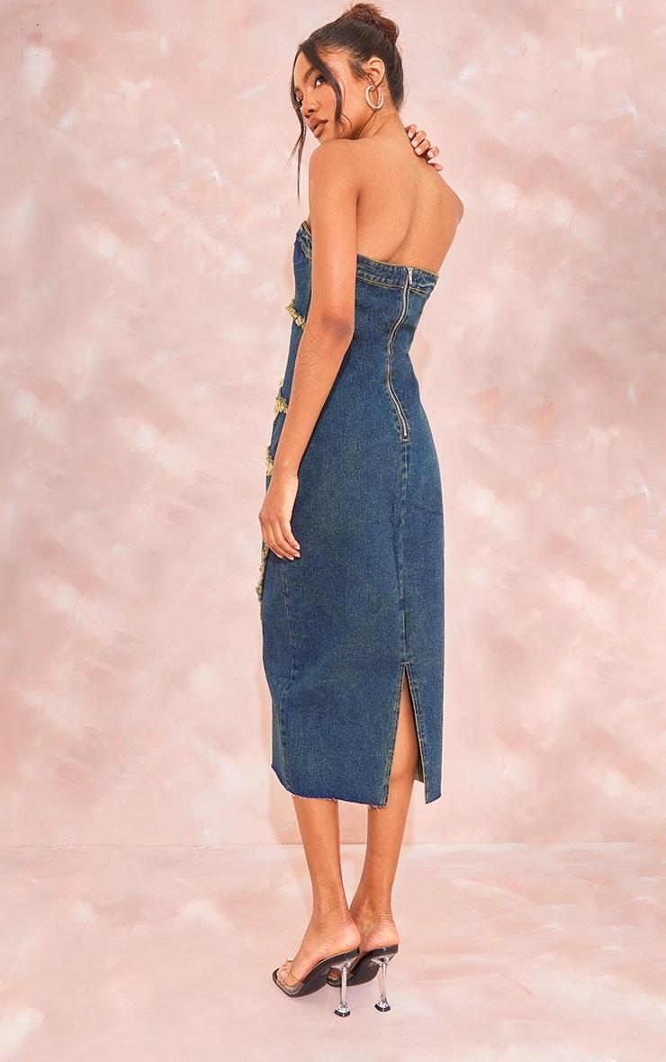 Tall Vintage Mid Wash Bandeau Denim Midi Dress Product Image