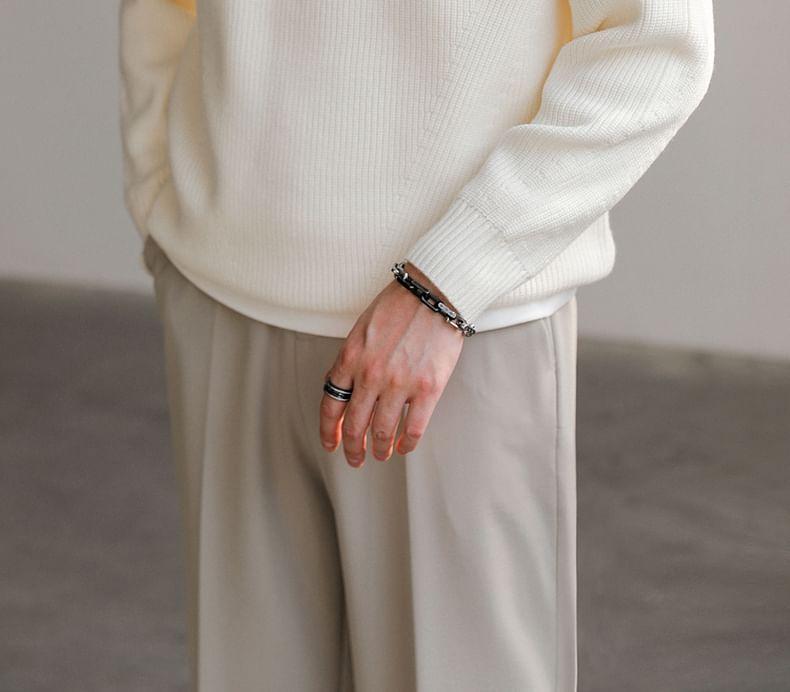 Crew Neck Plain Oversized Collared Sweater Product Image