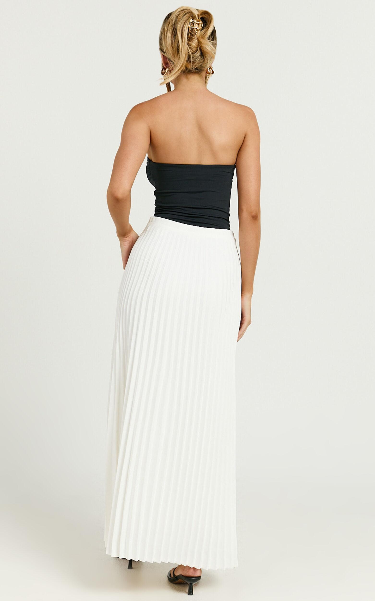 Harlee Midi Skirt - Pleated High Waist A Line Skirt in White Product Image