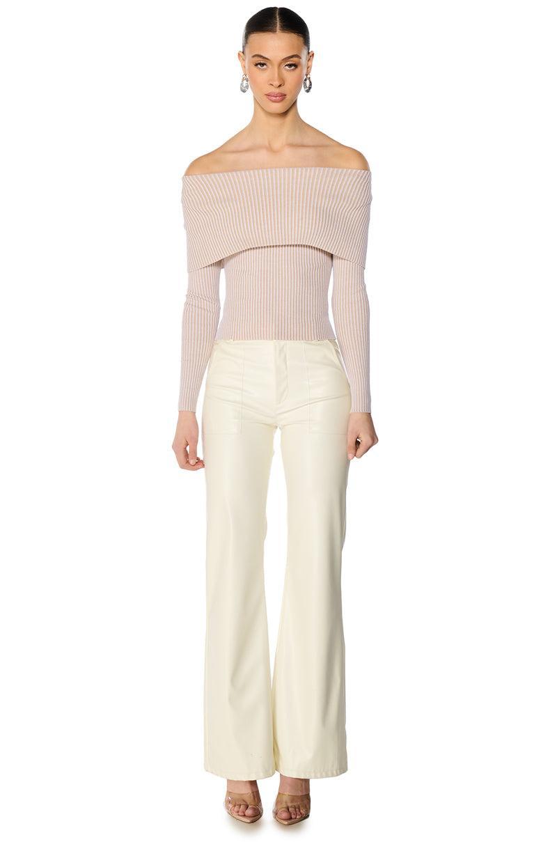 MELODY LONG SLEEVE OFF THE SHOULDER SWEATER IN BEIGE Product Image